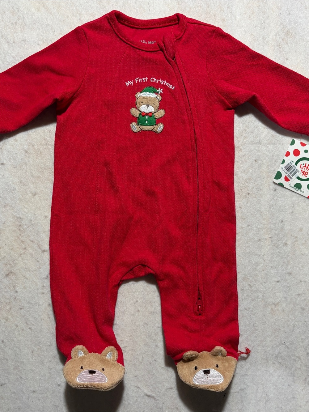 Little Me NWT My First Christmas Bear Footie Red Newborn